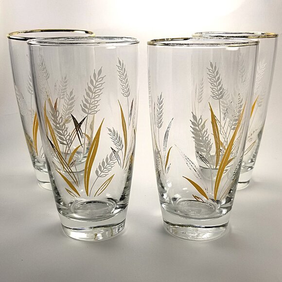 Libby Wheat Spray Cocktail Glasses, White and Gold Wheat Tumblers, Circa 1960 - Picture 6 of 15